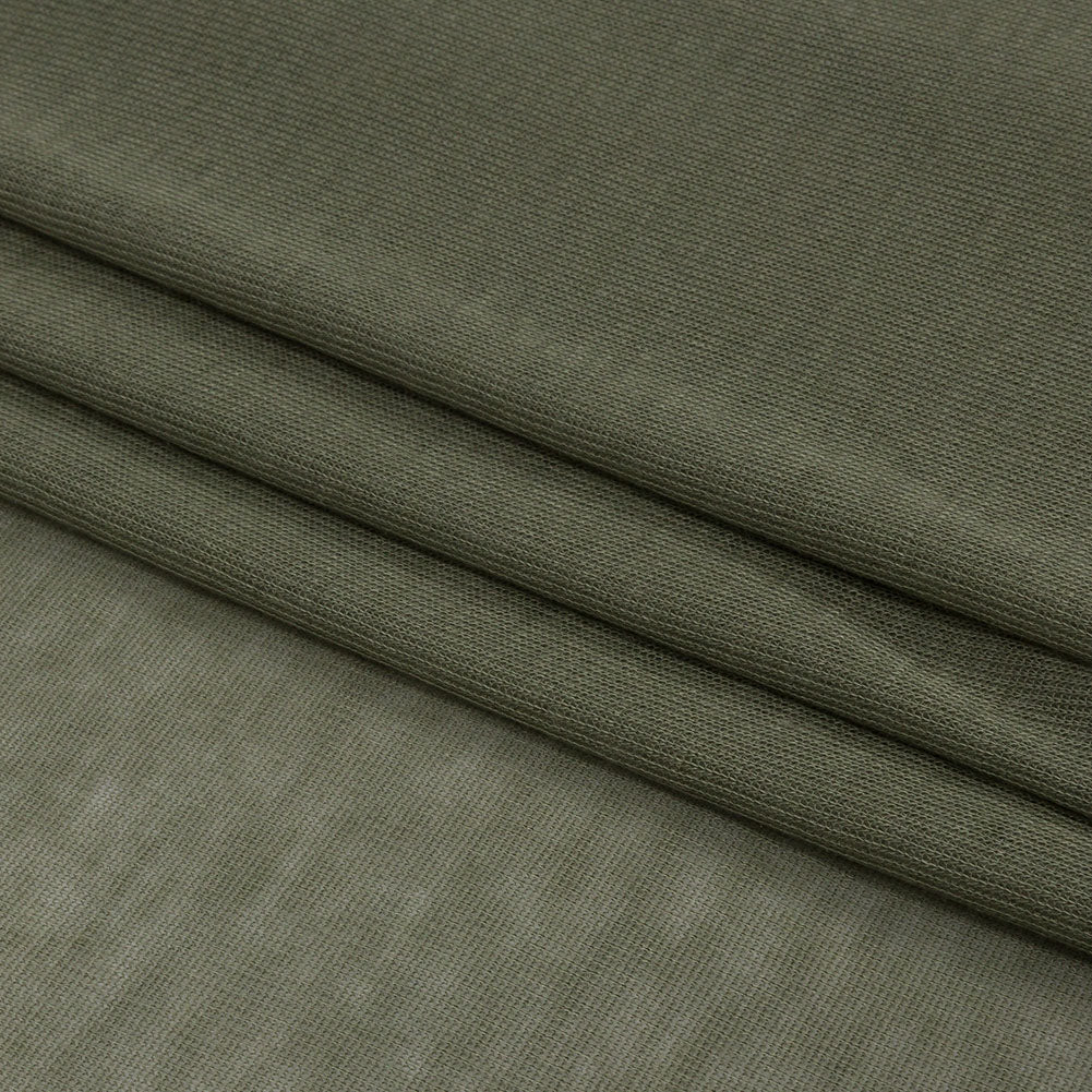 Famous Designer Olive Viscose and Cotton Lightweight Interlock Knit Folded