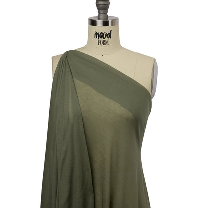 Famous Designer Olive Viscose and Cotton Lightweight Interlock Knit Drape