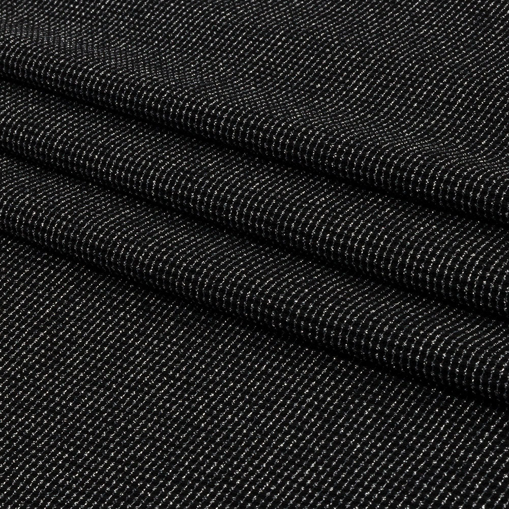 Black and Metallic Silver Stretch Rib Knit Folded