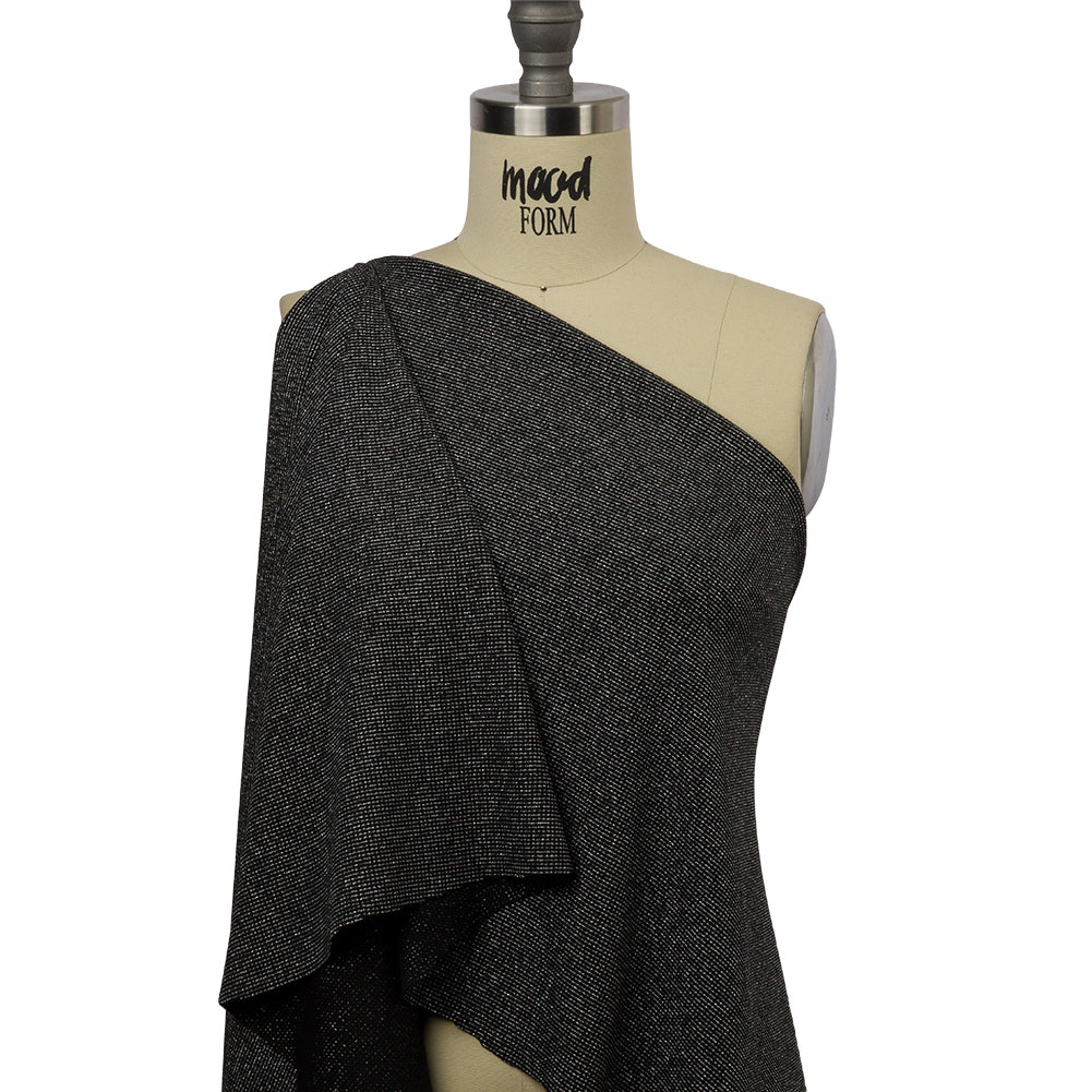 Black and Metallic Silver Stretch Rib Knit Drape