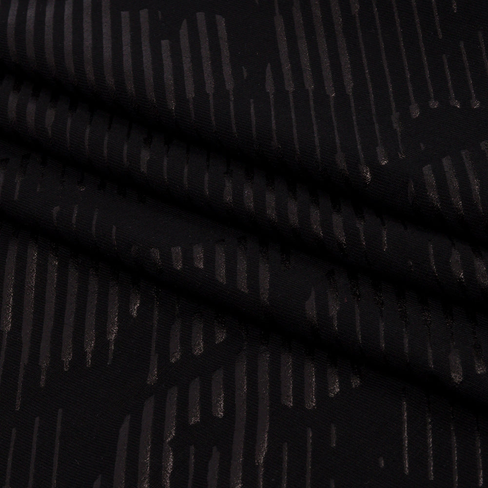Metallic Black on Black Abstract and Stripes Rayon Jersey Folded