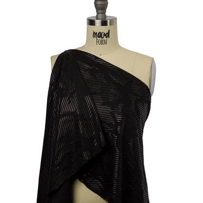 Metallic Black on Black Abstract and Stripes Rayon Jersey Drape