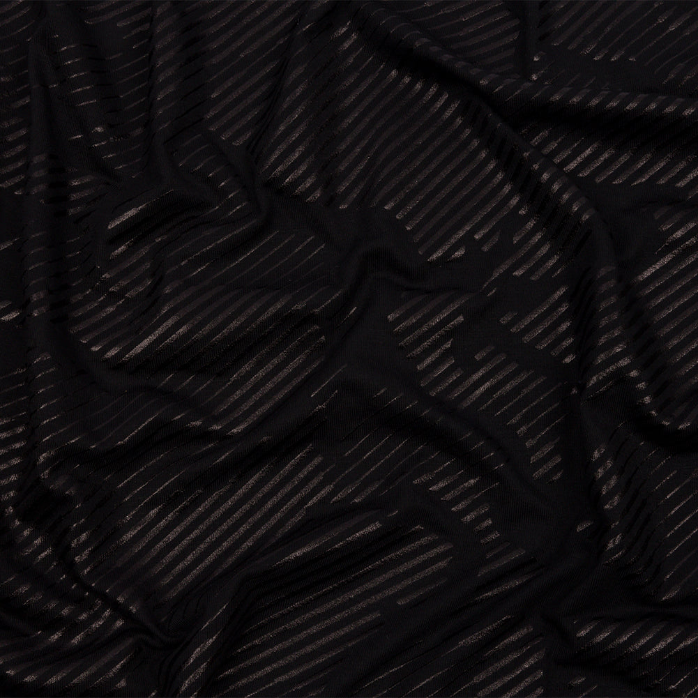 Metallic Black on Black Abstract and Stripes Rayon Jersey