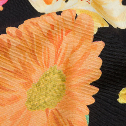 Stretch Cotton Canvas Print - Black, Pink and Orange Floral - Mood Exclusive Garden Glory Detail