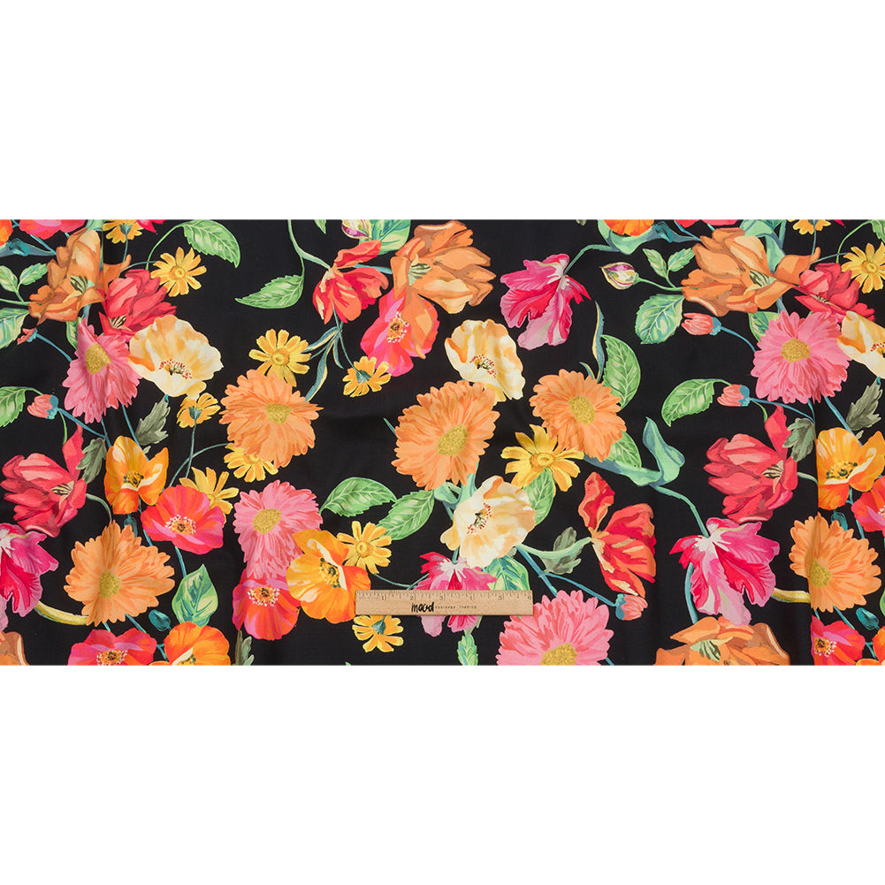 Stretch Cotton Canvas Print - Black, Pink and Orange Floral - Mood Exclusive Garden Glory Full