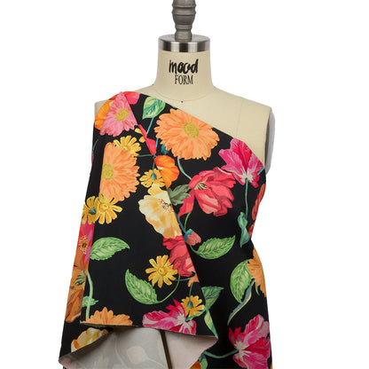 Stretch Cotton Canvas Print - Black, Pink and Orange Floral - Mood Exclusive Garden Glory Drape