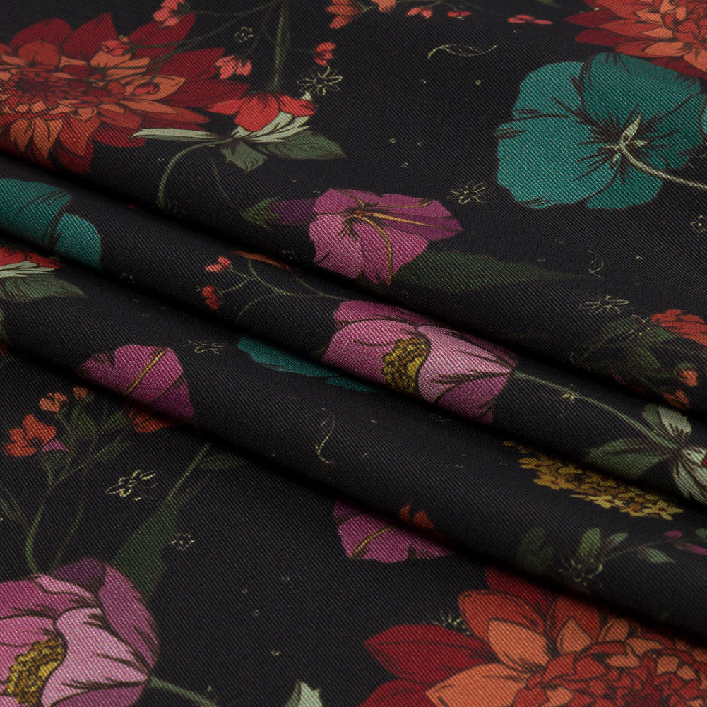 Polyester Twill Print - Purple, Red and Black Floral - Mood Exclusive Antheia's Grace - Folded