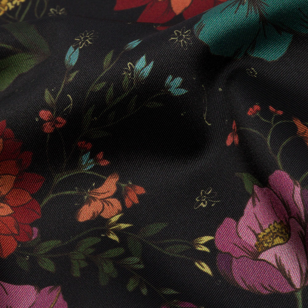 Polyester Twill Print - Purple, Red and Black Floral - Mood Exclusive Antheia's Grace - Detail
