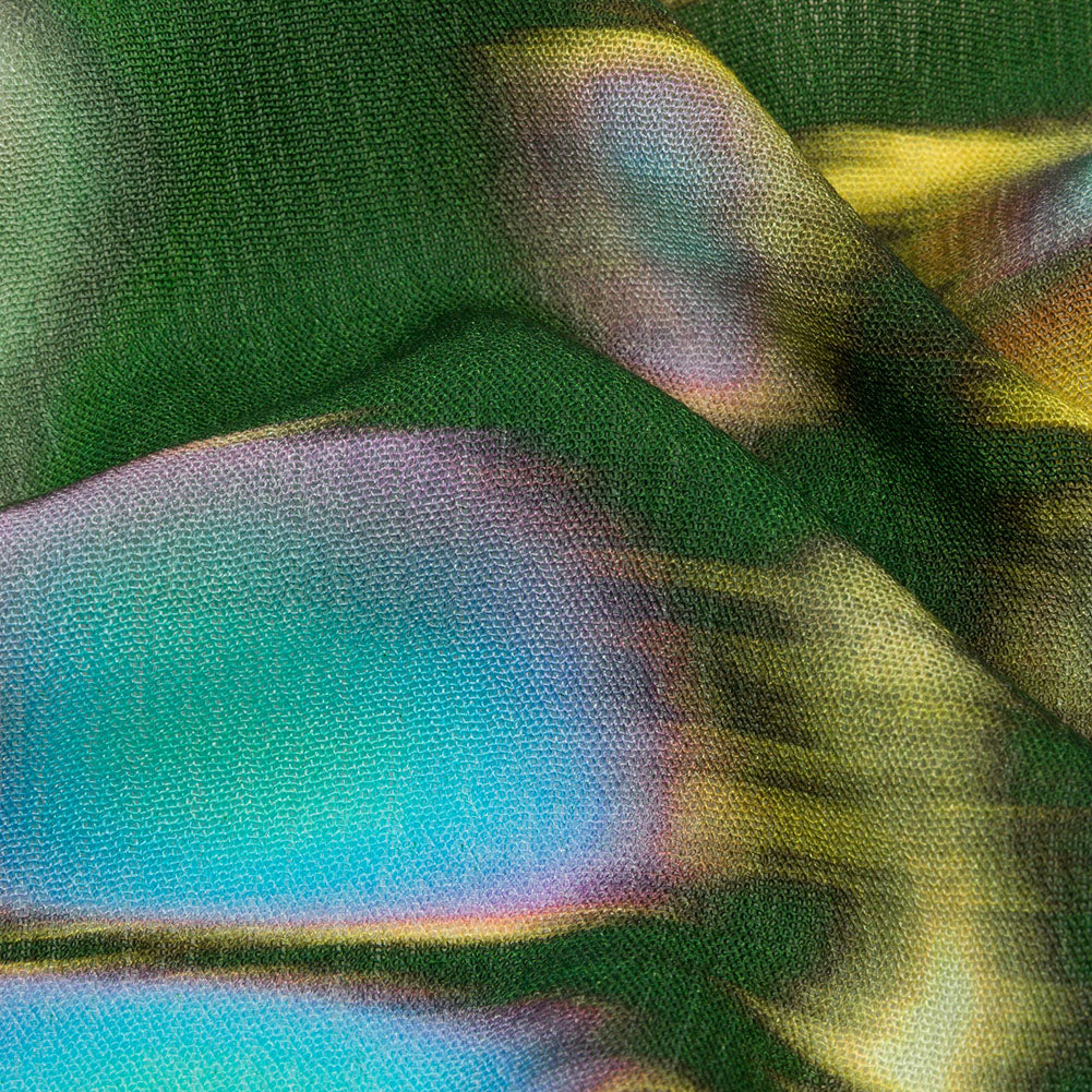 Gauzy Wrinkled Rayon Woven Print - Blue and Green Abstract - Mood Exclusive Butterfly Blur Folded