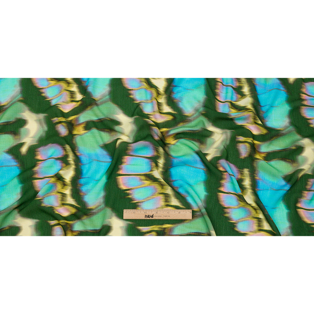 Gauzy Wrinkled Rayon Woven Print - Blue and Green Abstract - Mood Exclusive Butterfly Blur Drape