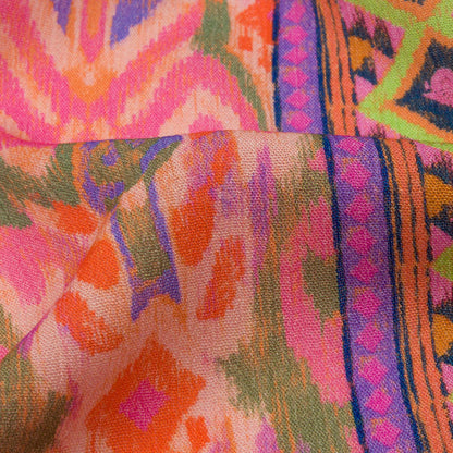 Gauzy Wrinkled Rayon Woven Panel Print - Pink and Purple Geometric Ikat - Mood Exclusive Sunny Square Folded