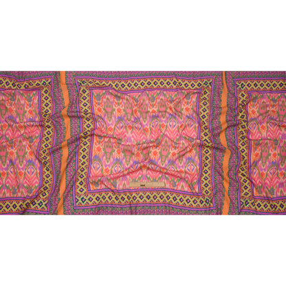 Gauzy Wrinkled Rayon Woven Panel Print - Pink and Purple Geometric Ikat - Mood Exclusive Sunny Square Drape