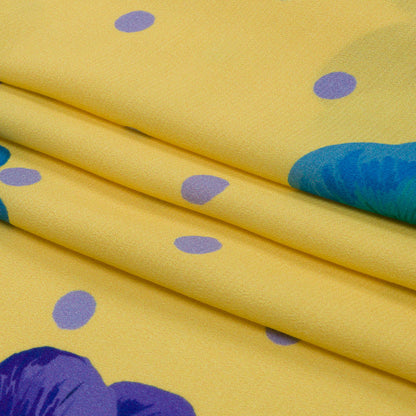 Sustainable Viscose Crepe Print - Yellow and Blue Floral and Polka Dots - Mood Exclusive Treasures Renewed Folded