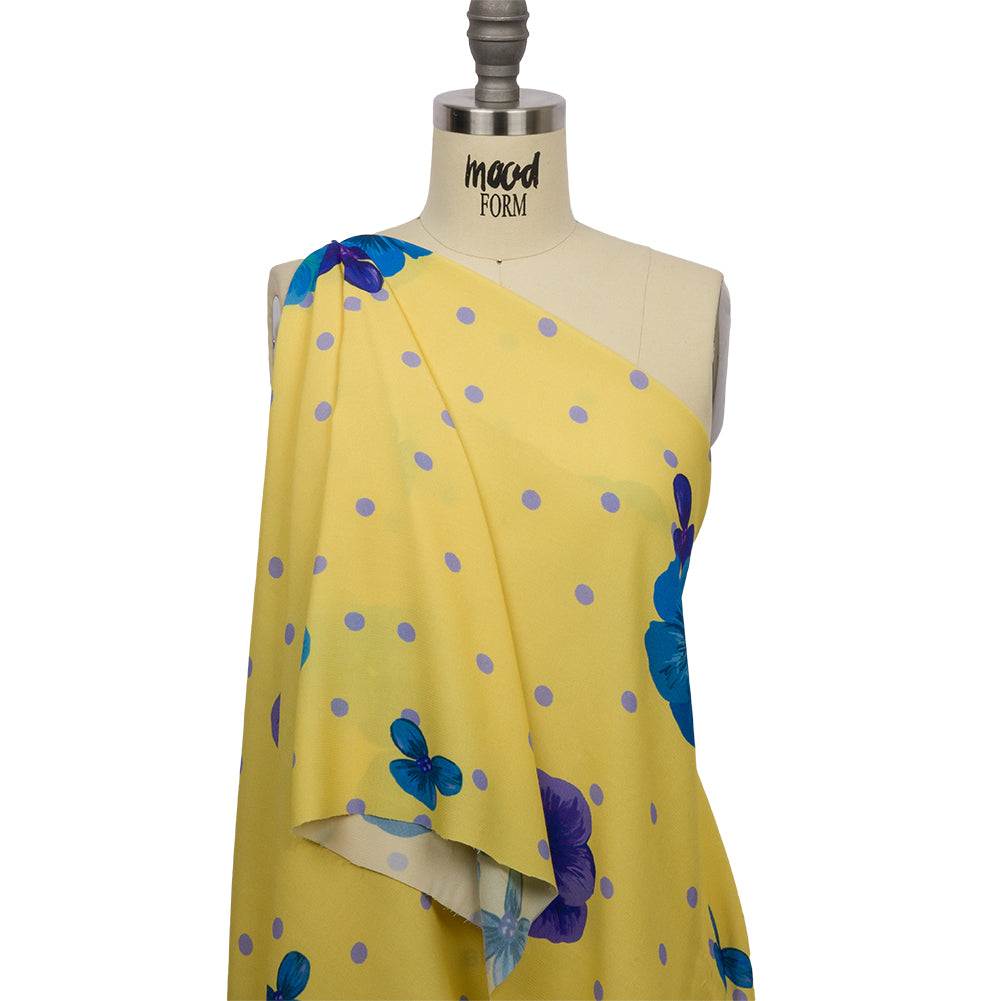 Sustainable Viscose Crepe Print - Yellow and Blue Floral and Polka Dots - Mood Exclusive Treasures Renewed Drape