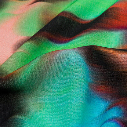 Gauzy Wrinkled Rayon Woven Print - Pink and Green Abstract - Mood Exclusive Butterfly Blur Folded