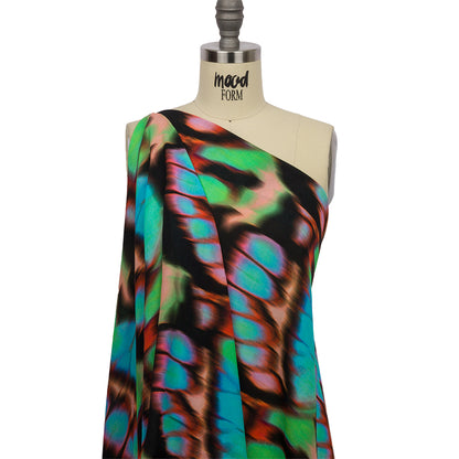 Gauzy Wrinkled Rayon Woven Print - Pink and Green Abstract - Mood Exclusive Butterfly Blur Detail