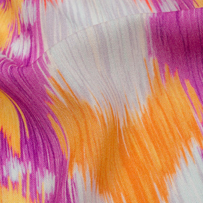 Gauzy Wrinkled Rayon Woven Print - Purple and Yellow Ikat Paisley Stripes - Mood Exclusive Feathered Psyche Folded