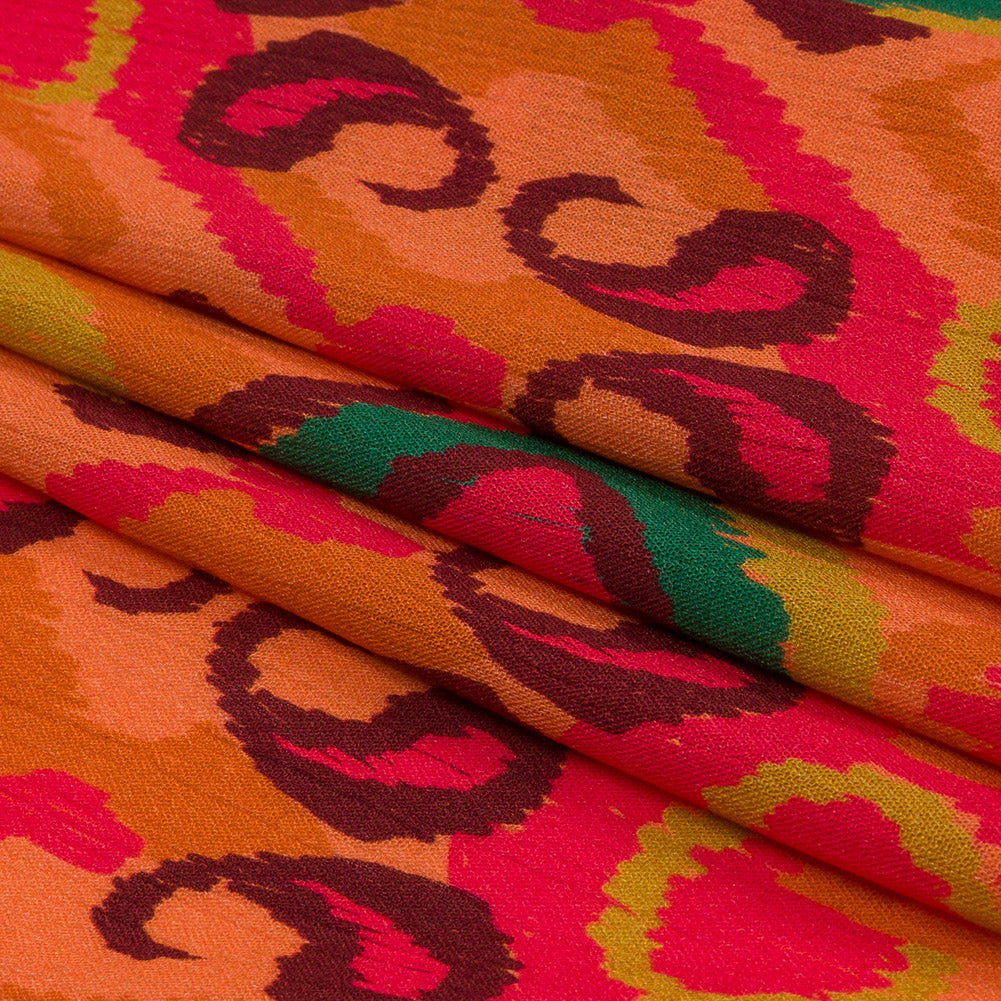 Gauzy Wrinkled Rayon Woven Print - Orange and Red Abstract Ikat - Mood Exclusive Mangrove Groove Full