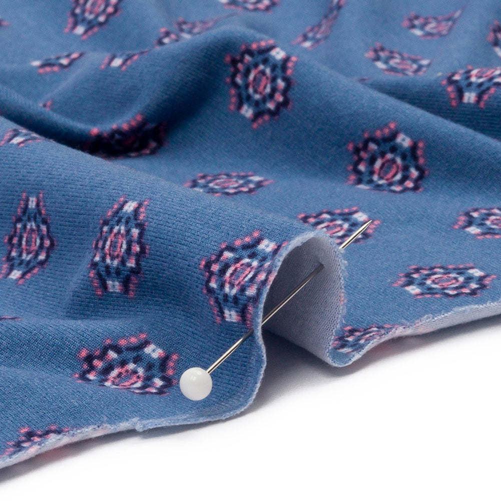 Blue and Pink LIttle Medallions Stretch Polyester ITY Knit Detail