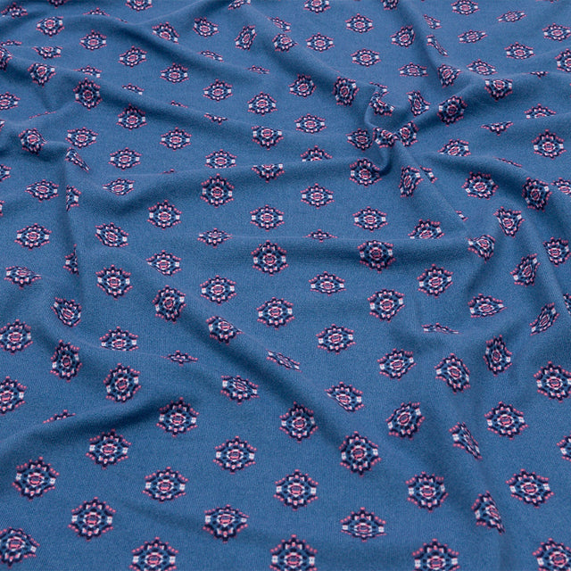 Blue and Pink LIttle Medallions Stretch Polyester ITY Knit