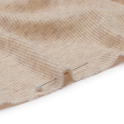 Heathered Beige Stretch Cotton and Rayon 2x2 Rib Knit Detail