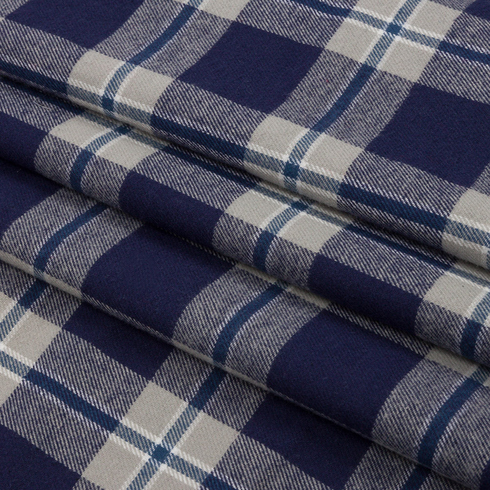 Blue and Gray Plaid Cotton Flannel - Folded