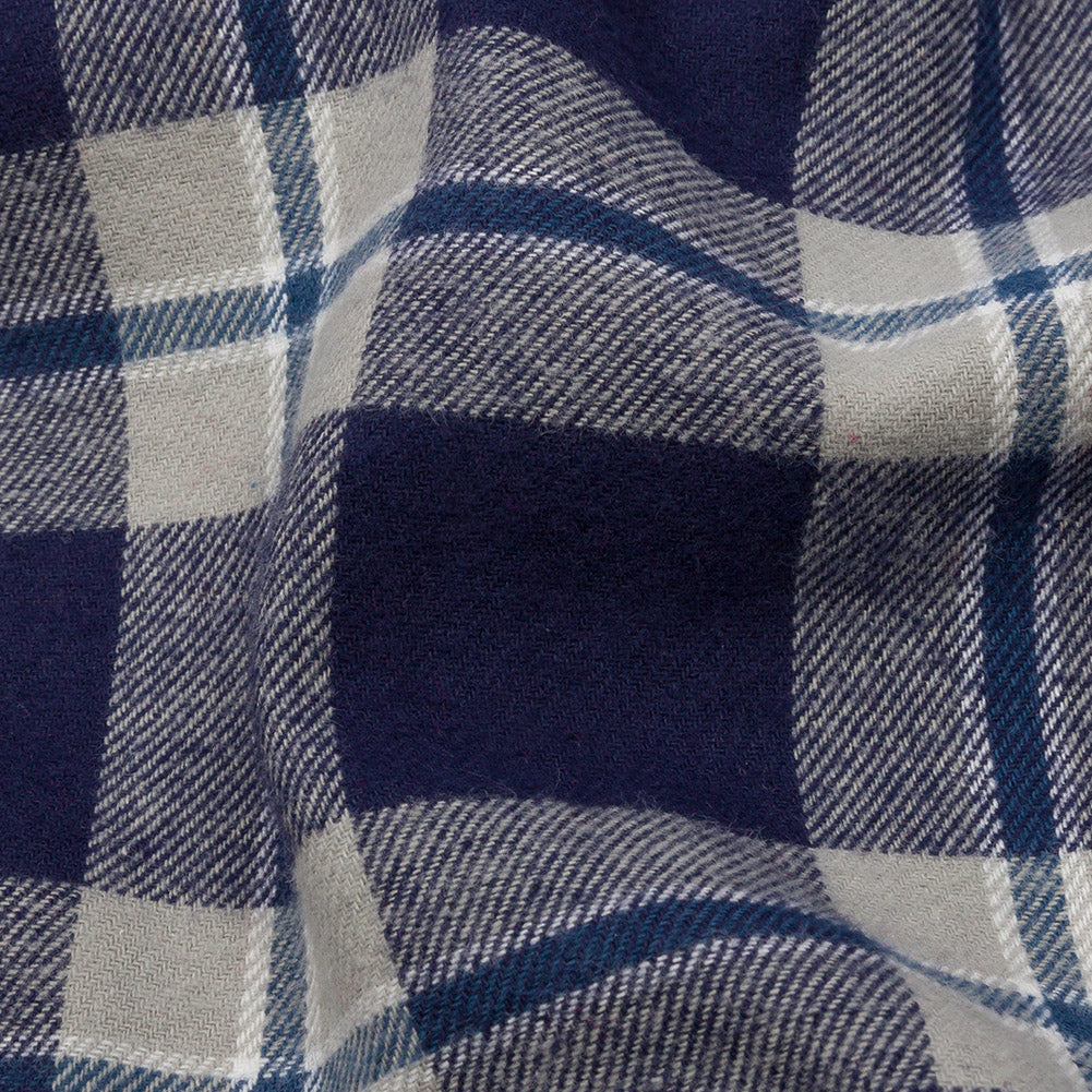 Blue and Gray Plaid Cotton Flannel - Detail