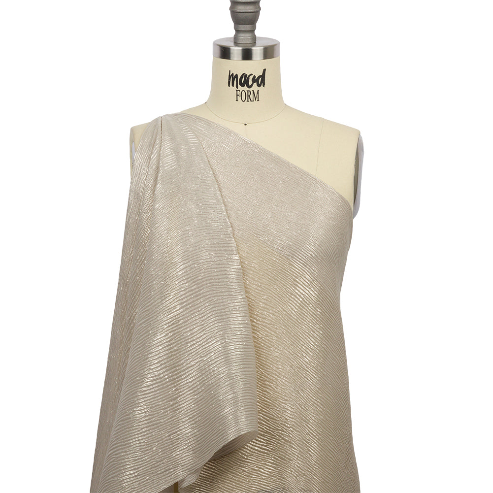 Polyester Chiffon Plisse with All-Over Foil - Greige and Gold - Honey Collection - Drape