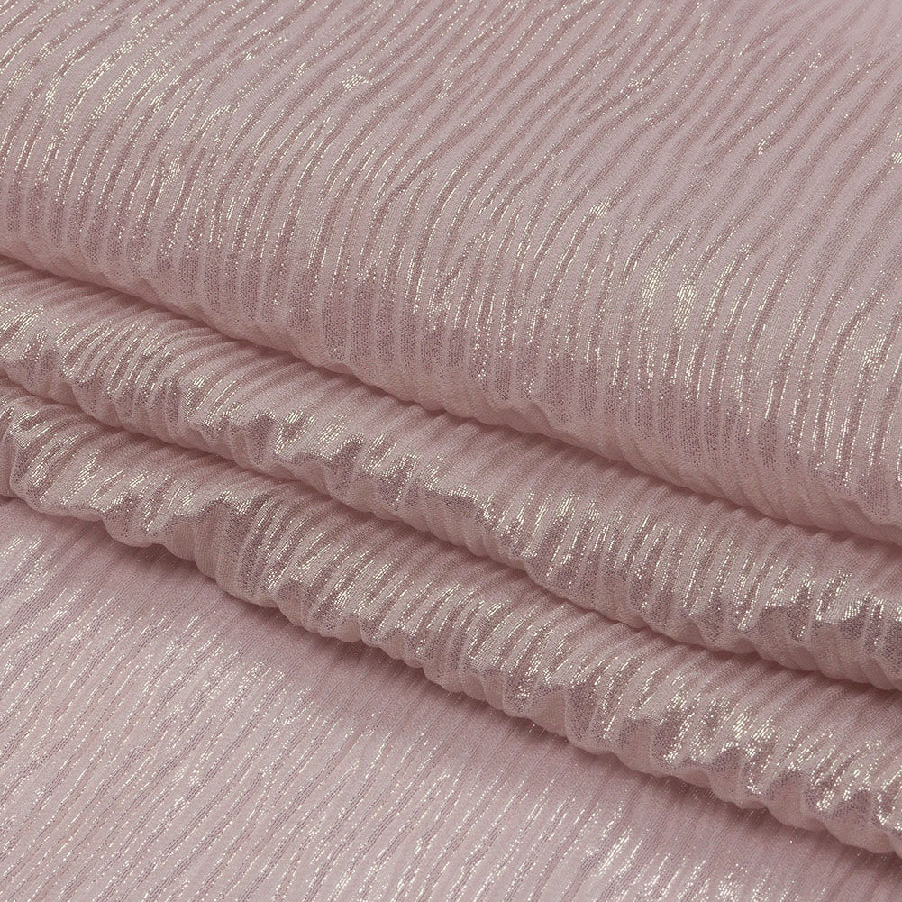 Polyester Chiffon Plisse with All-Over Foil - Pink and Gold - Honey Collection - Folded