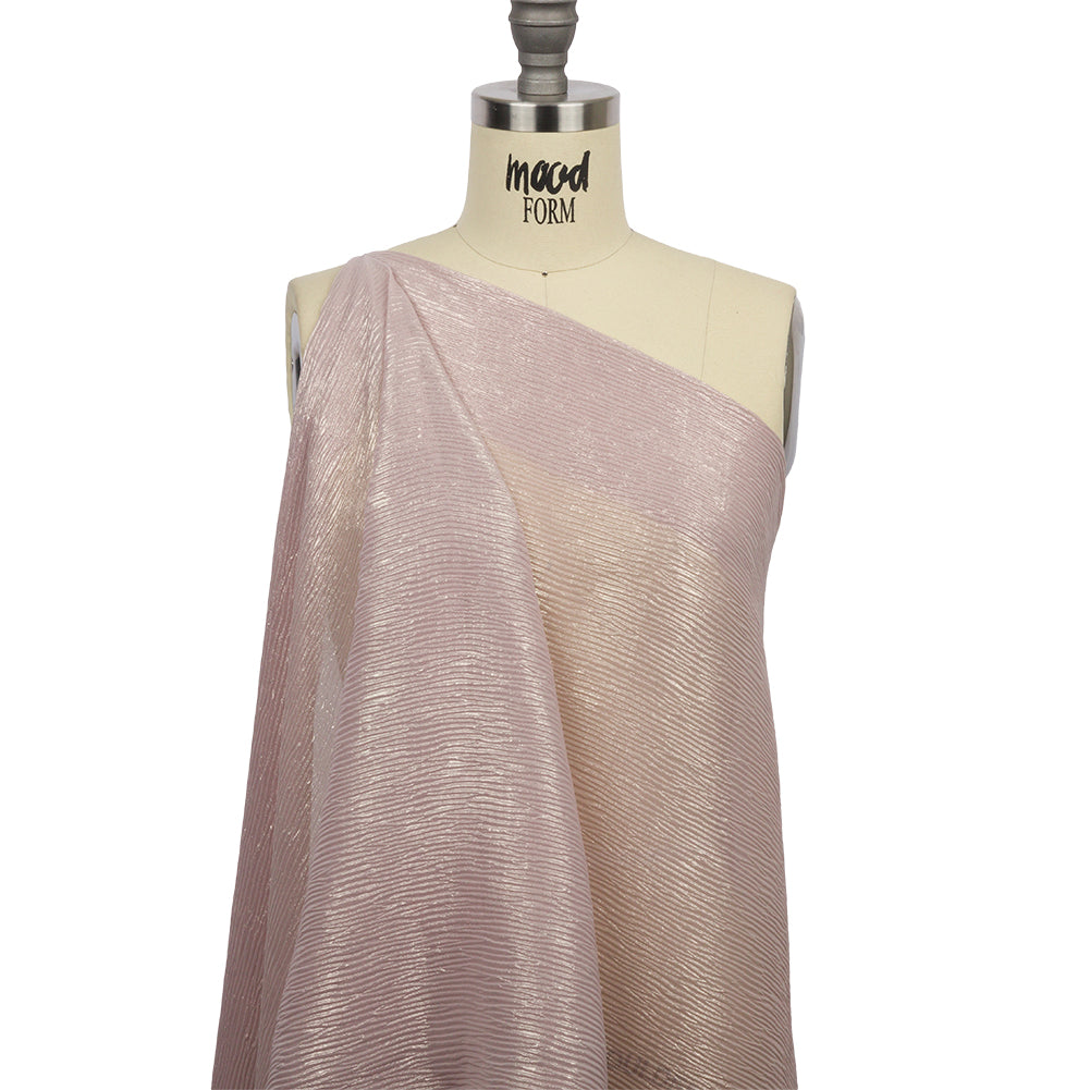 Polyester Chiffon Plisse with All-Over Foil - Pink and Gold - Honey Collection - Drape