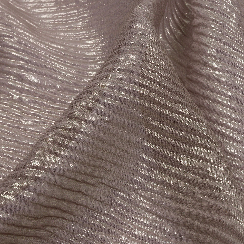 Polyester Chiffon Plisse with All-Over Foil - Taupe and Gold - Honey Collection - Detail