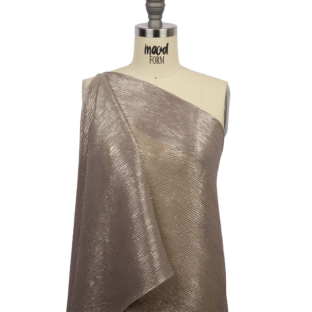 Polyester Chiffon Plisse with All-Over Foil - Taupe and Gold - Honey Collection - Drape