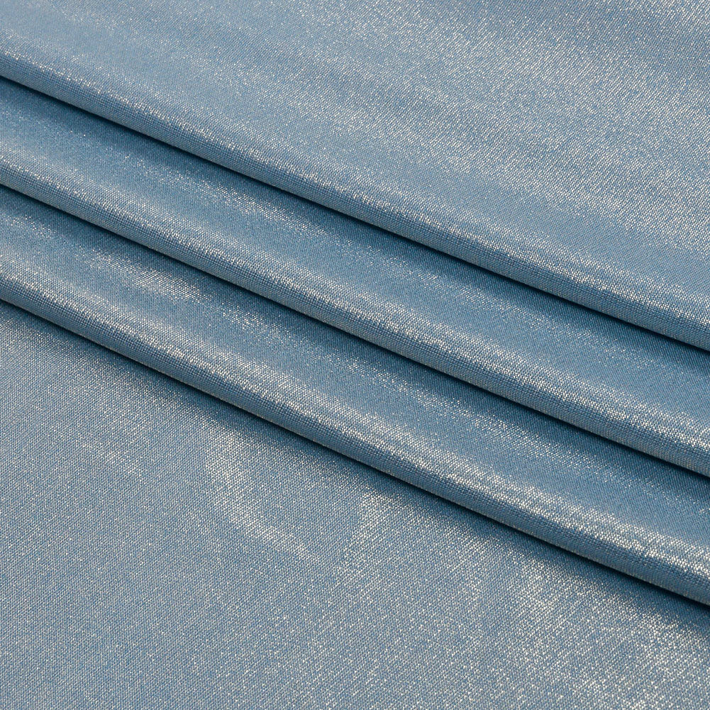 Foiled ITY Interlock Knit - Sky and Silver - Gaby Collection - Folded