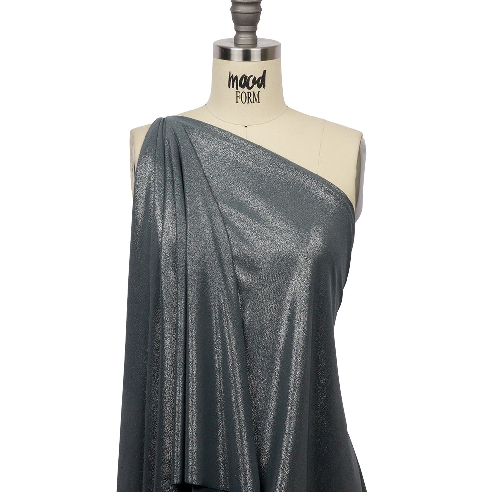 Foiled ITY Interlock Knit - Steel Gray and Silver - Gaby Collection - Drape
