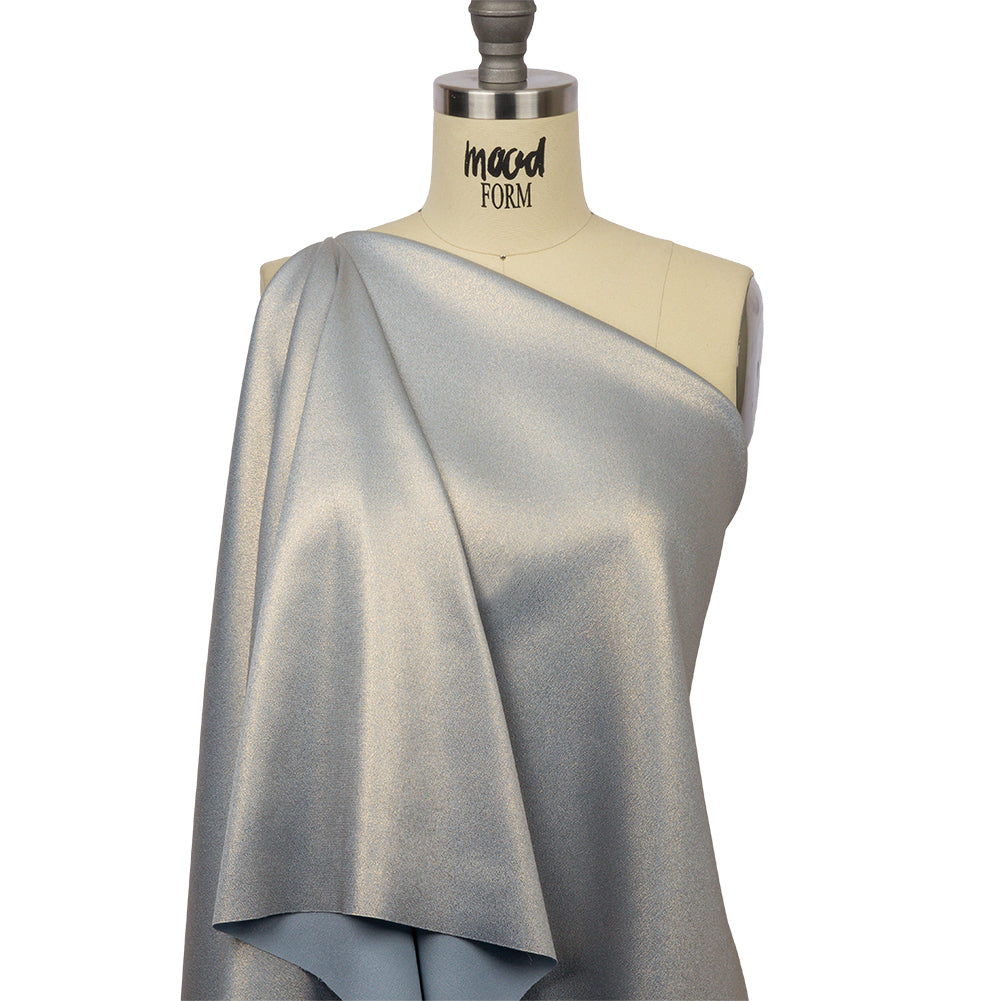 Stretch Polyester Crepe with Gold Foiling - Baby Blue - Devyn Collection - Drape