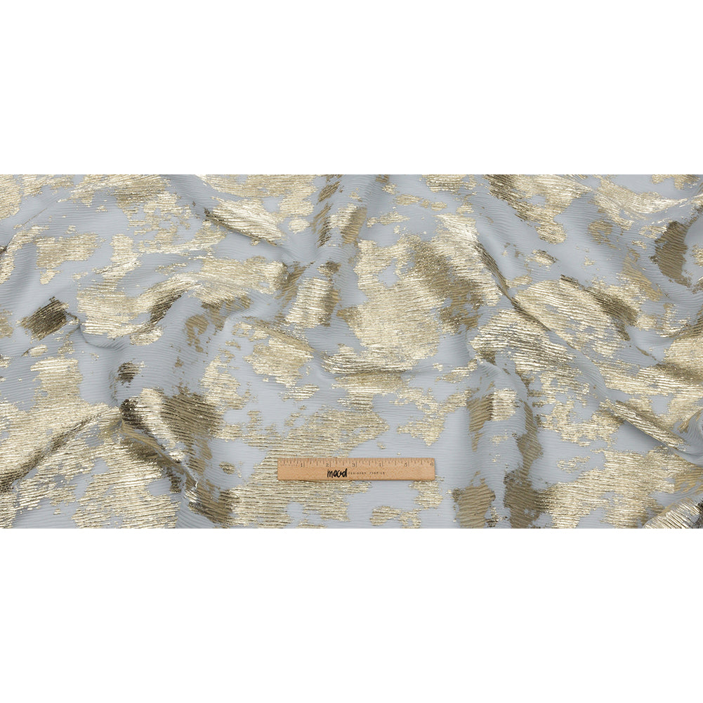 Polyester Chiffon Plisse with Abstract Gold Foiling - Silver-Gray - Aralia Collection - Full