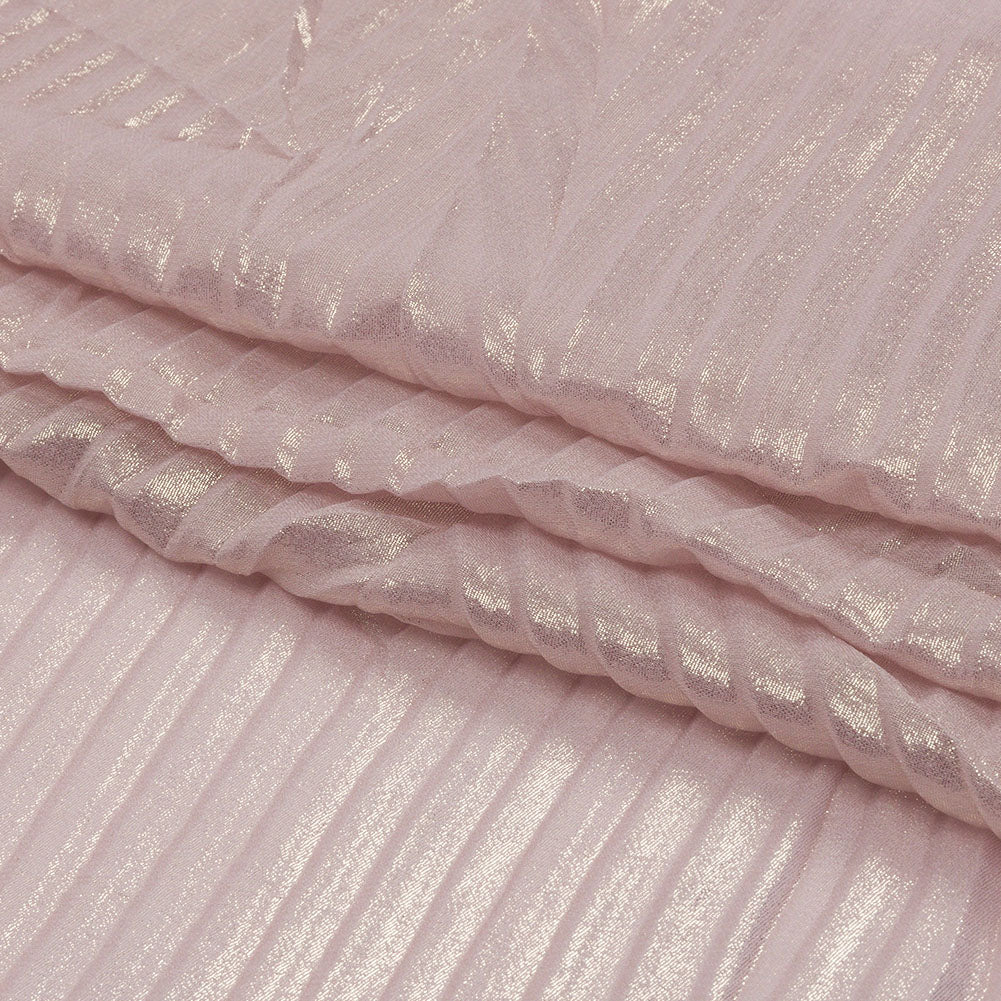 Polyester Chiffon with Abstract Pleats and Gold Foil - Pink - Melia Collection - Folded