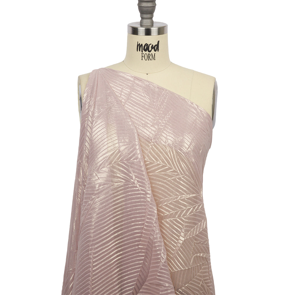 Polyester Chiffon with Abstract Pleats and Gold Foil - Pink - Melia Collection - Drape
