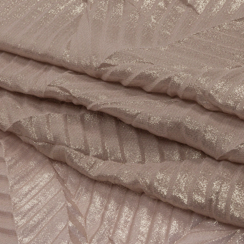 Polyester Chiffon with Abstract Pleats and Gold Foil - Tan - Melia Collection - Folded