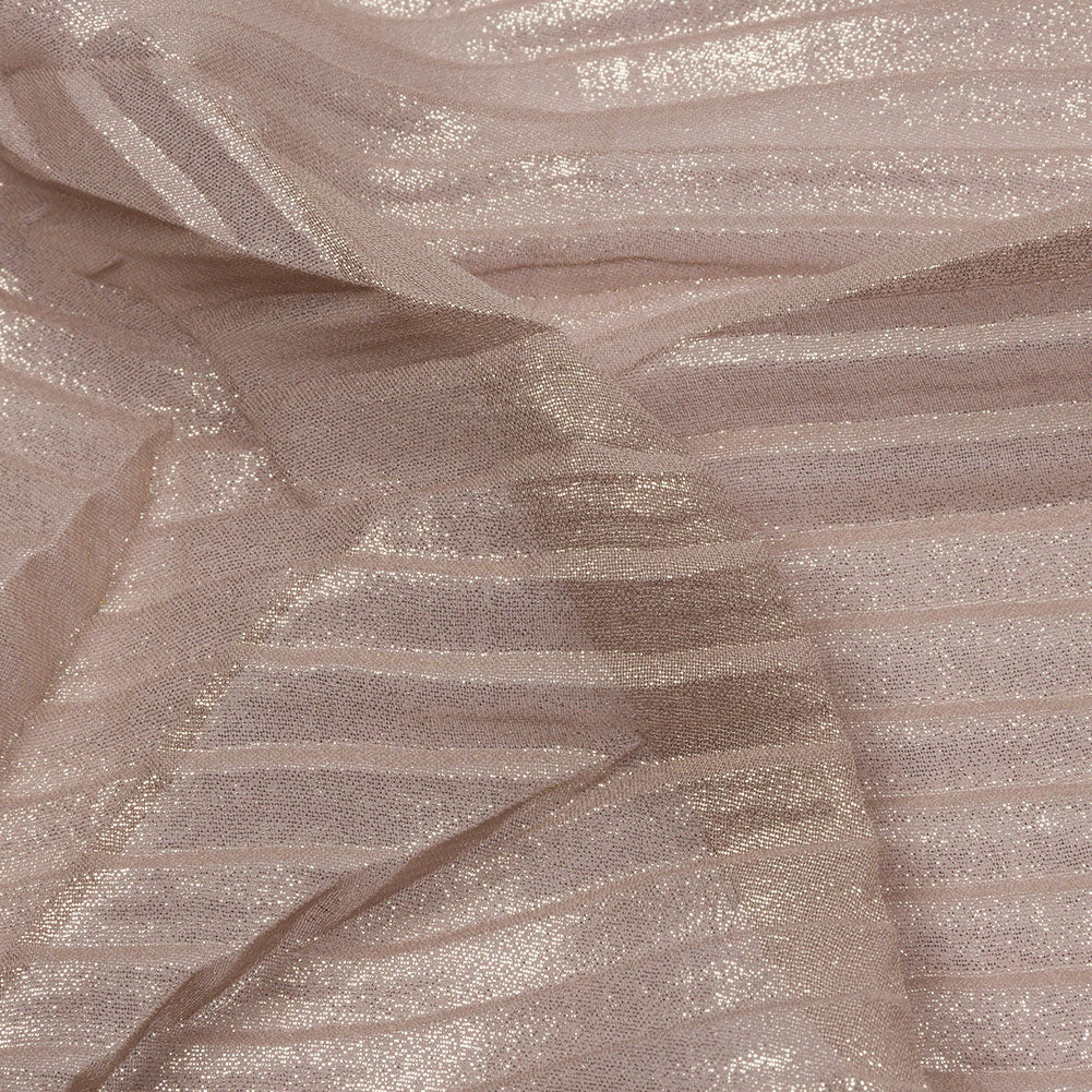 Polyester Chiffon with Abstract Pleats and Gold Foil - Tan - Melia Collection - Detail