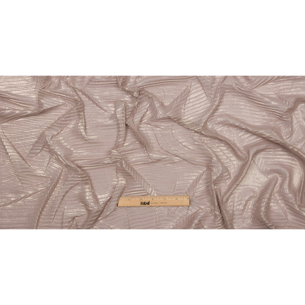 Polyester Chiffon with Abstract Pleats and Gold Foil - Tan - Melia Collection - Full