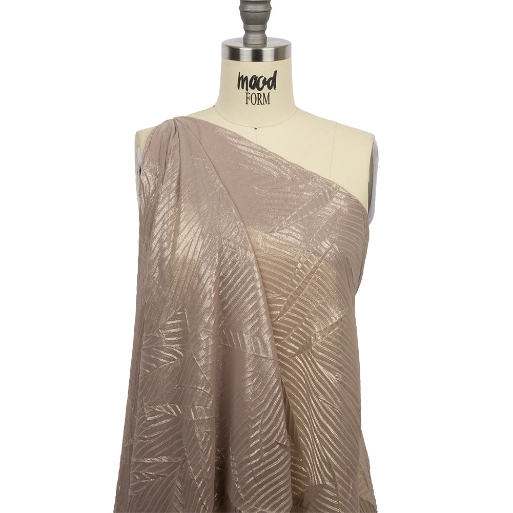 Polyester Chiffon with Abstract Pleats and Gold Foil - Tan - Melia Collection - Drape