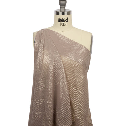 Polyester Chiffon with Abstract Pleats and Gold Foil - Tan - Melia Collection