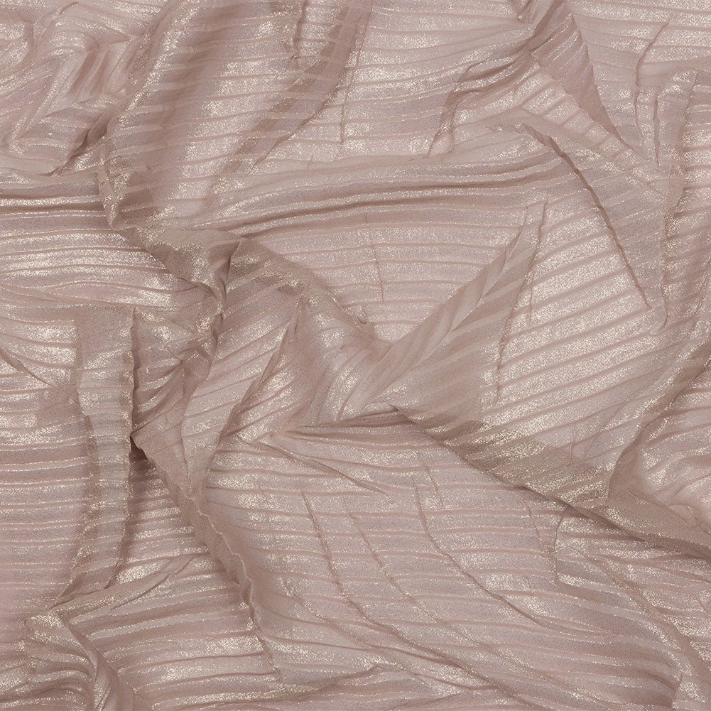 Polyester Chiffon with Abstract Pleats and Gold Foil - Tan - Melia Collection
