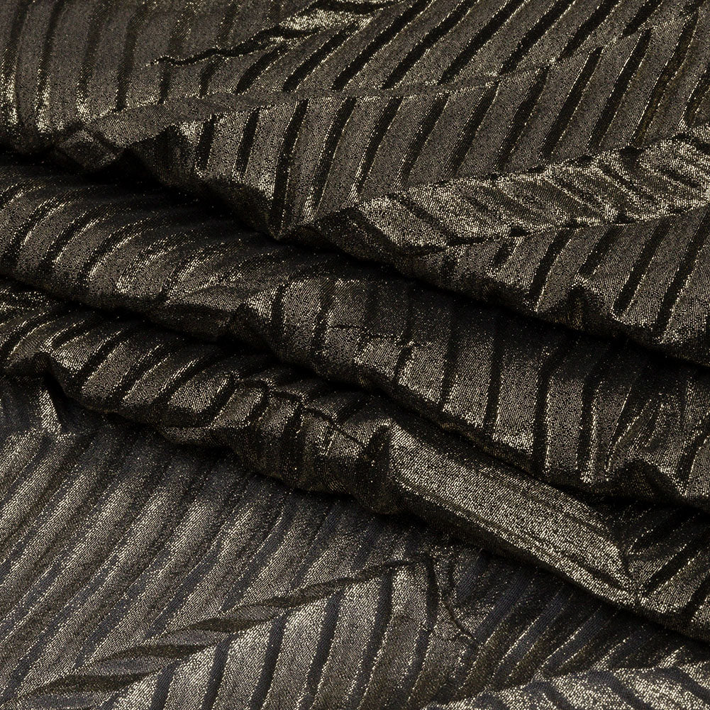 Polyester Chiffon with Abstract Pleats and Gold Foil - Black - Melia Collection - Folded