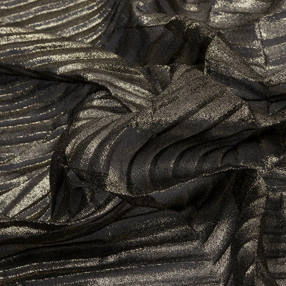 Polyester Chiffon with Abstract Pleats and Gold Foil - Black - Melia Collection