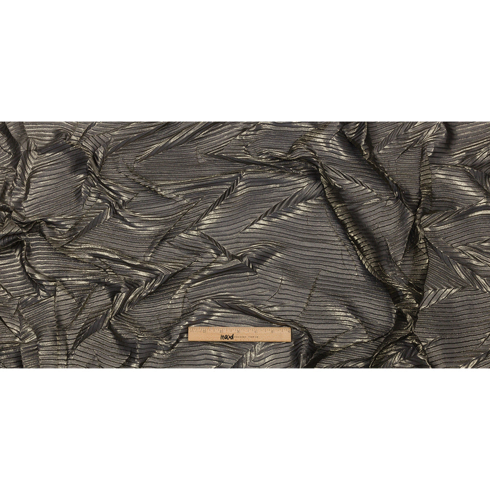 Polyester Chiffon with Abstract Pleats and Gold Foil - Black - Melia Collection - Full