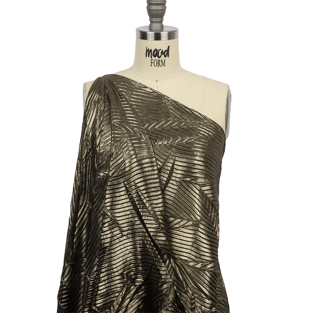 Polyester Chiffon with Abstract Pleats and Gold Foil - Black - Melia Collection - Drape