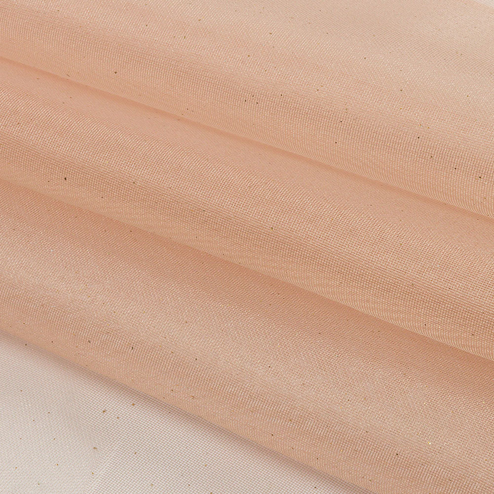 Polyester Mesh Organza with Gold Glitter - Tan - Starlight Collection - Folded