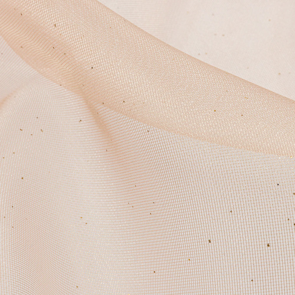 Polyester Mesh Organza with Gold Glitter - Tan - Starlight Collection - Detail